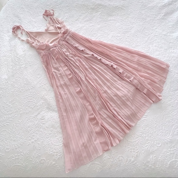 NWOT Lulu’s Never A Dull Moment Pink Chiffon A-line Pleated Tie-Strap Midi Dress - Picture 4 of 9